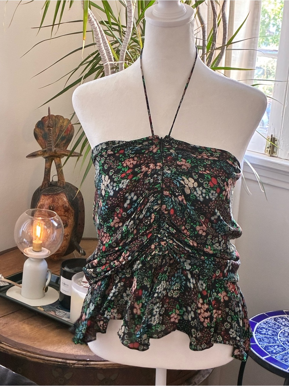 Designer Floral Halter silk Women's top